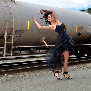 Custom made hi-low semi formal gown